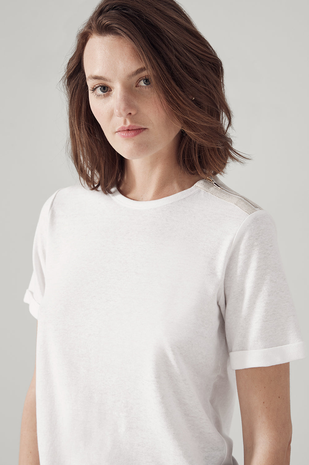 Linen Cotton Zip Detail T-Shirt