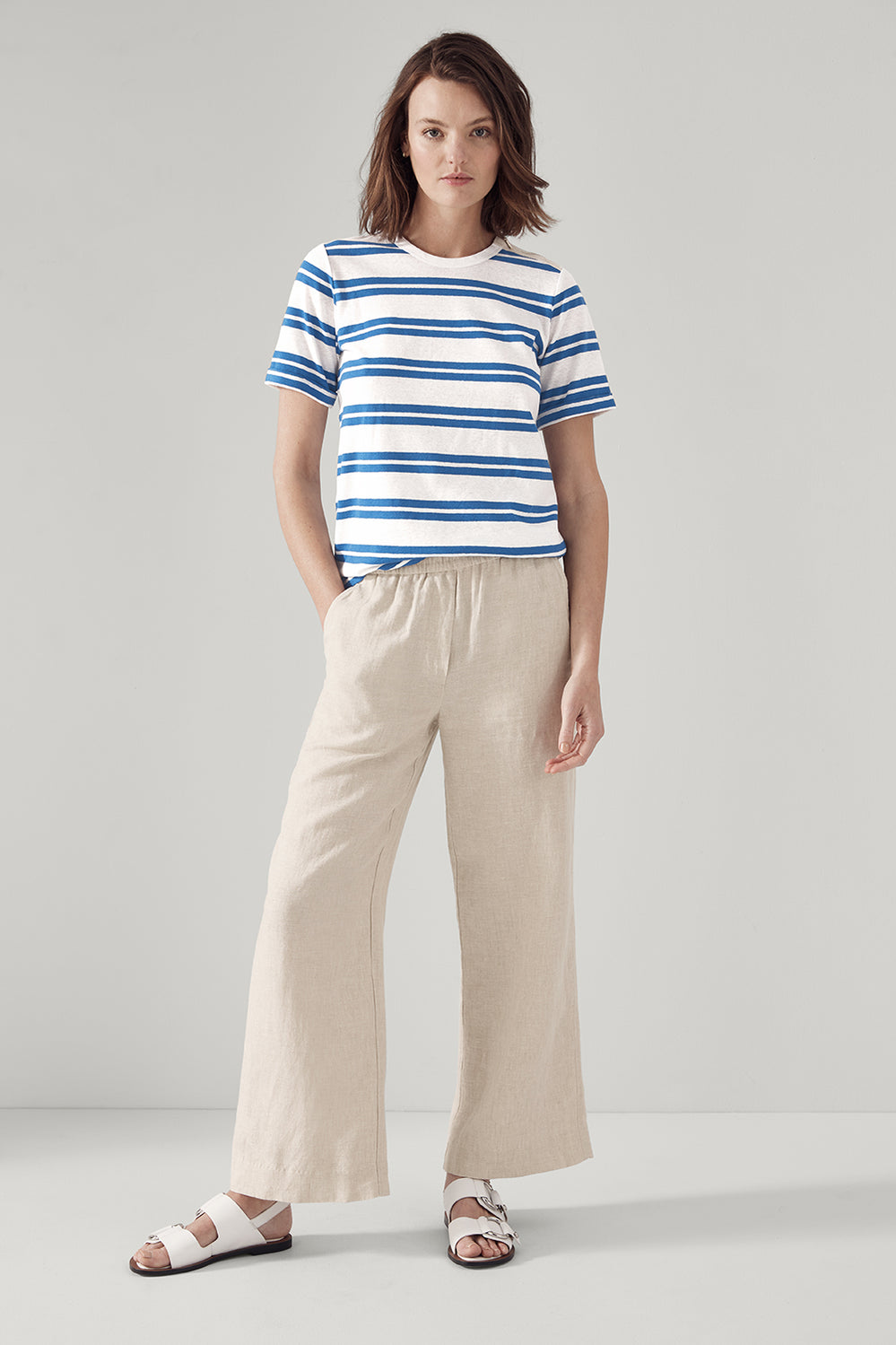 Linen Cotton Stripe Zip Detail T-Shirt