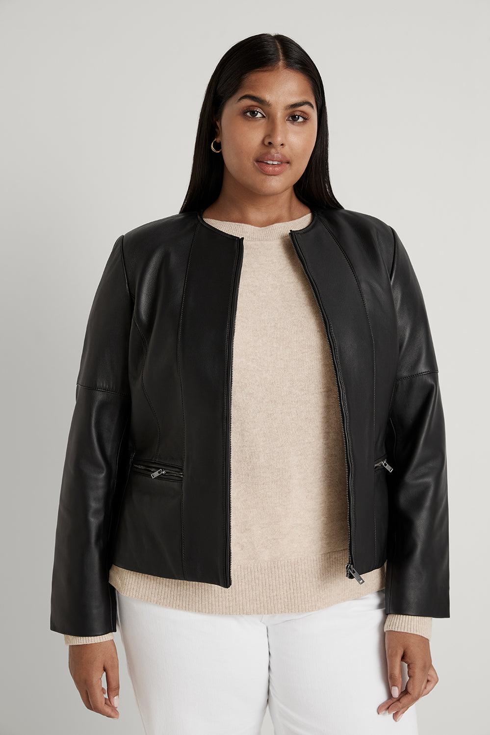 Leather Zip Front Jacket