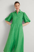 Linen Delave Gathered Sleeve Shirt Dress
