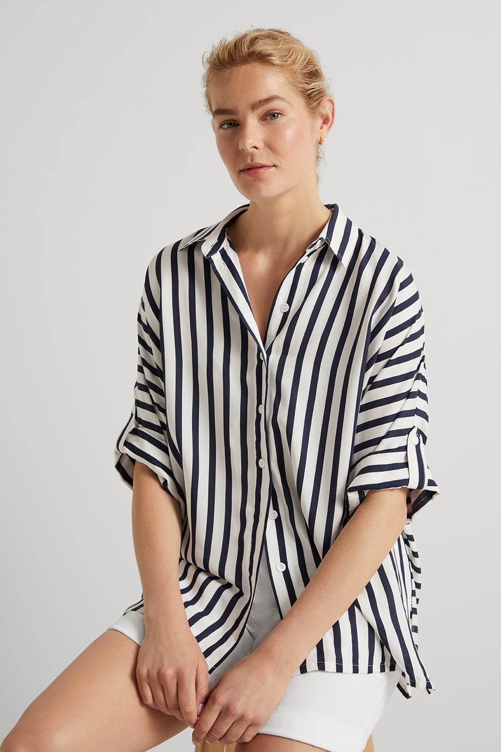 Modal Stripe Longline Relaxed Shirt