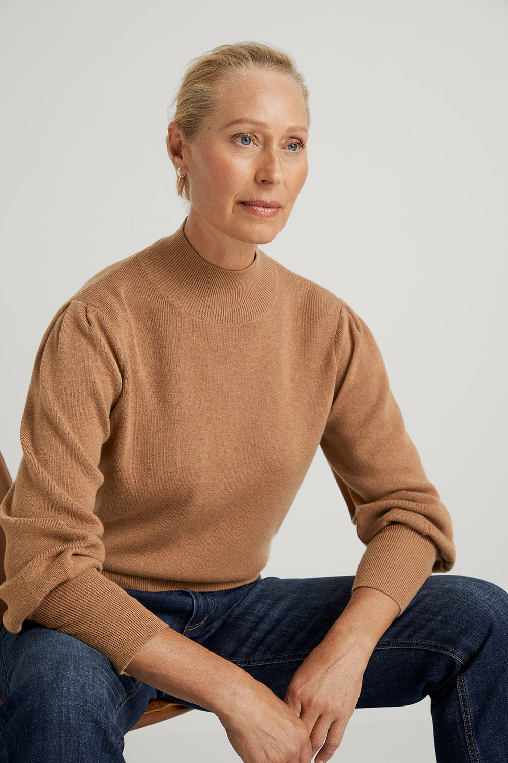 Merino Cotton Pleat Sleeve Pullover