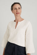 Gathered Sleeve Vent Neck Top