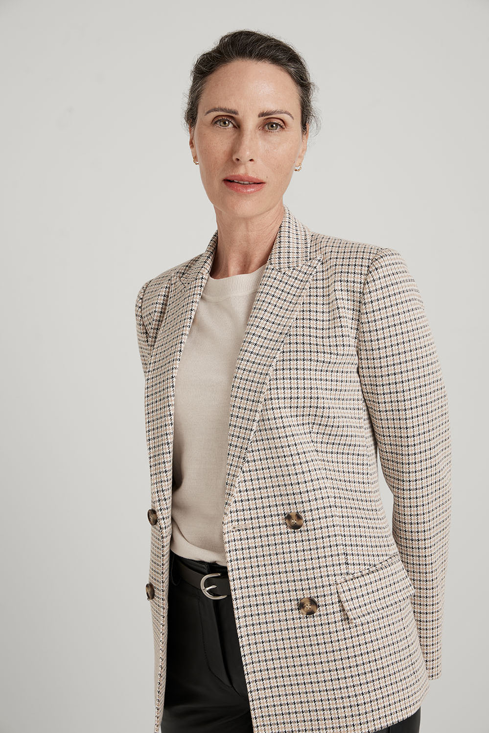 Check Ponte Double Breasted Blazer