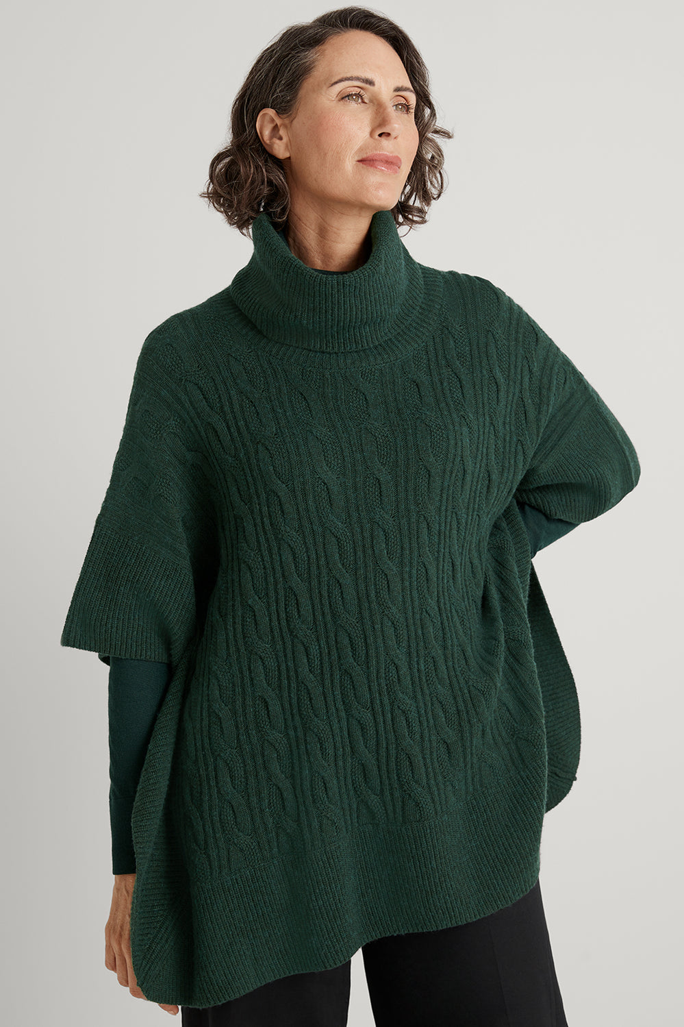 Cable Roll Neck Poncho