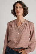 All Over Foulard Shirred Blouse