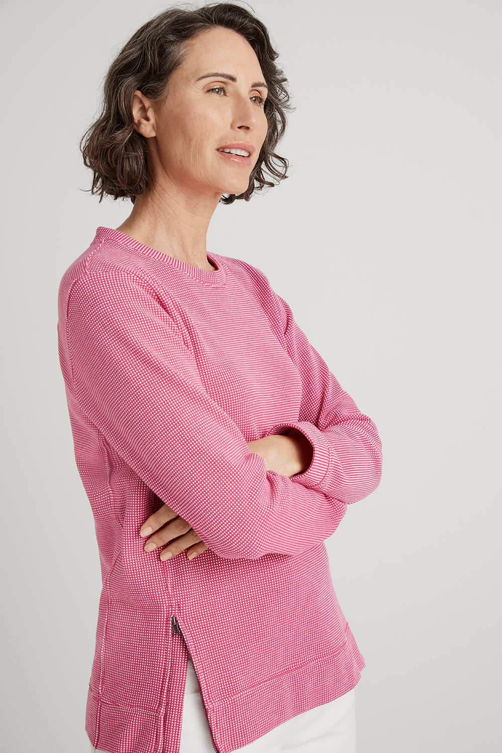 Yarn Dyed Pique Zip Hem Sweat