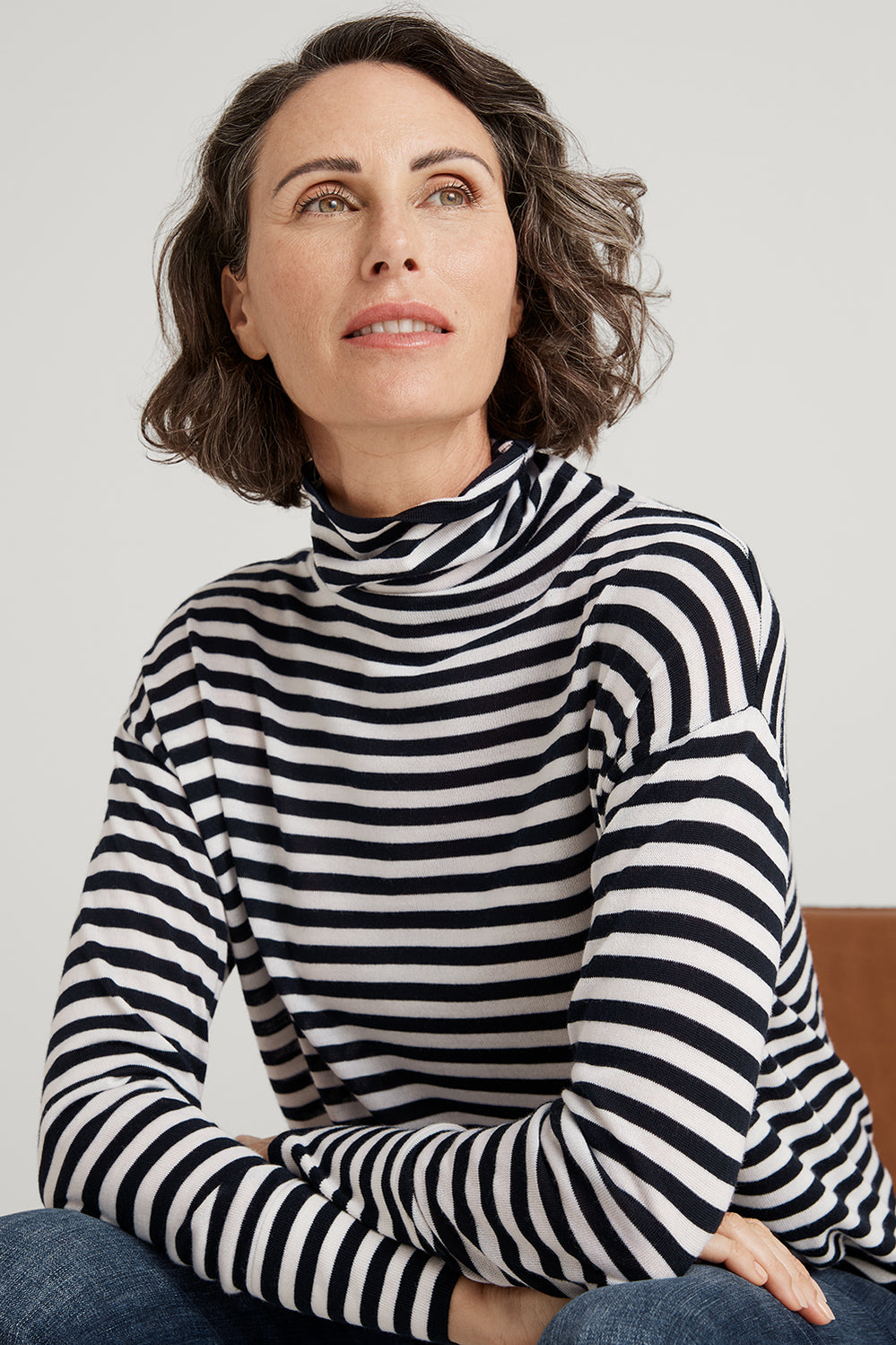 Merino Relaxed Roll Neck Stripe Knit