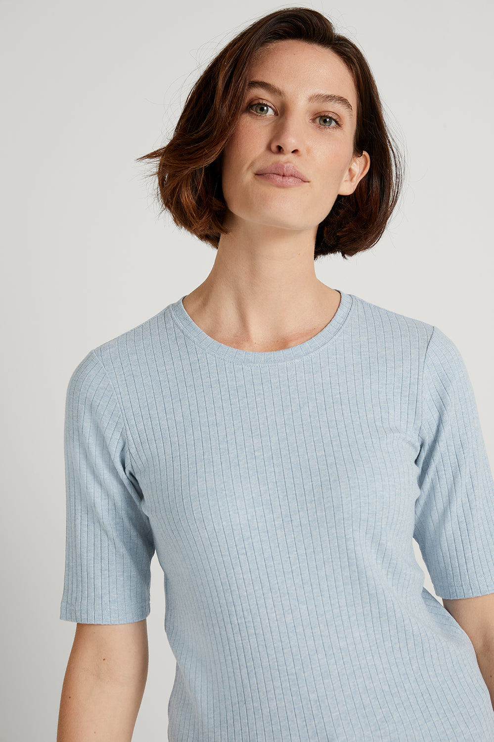 Stretch Cotton Marle Rib Half Sleeve T-Shirt