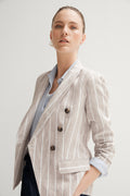 Linen Yarn Dyed Stripe Double Breasted Blazer