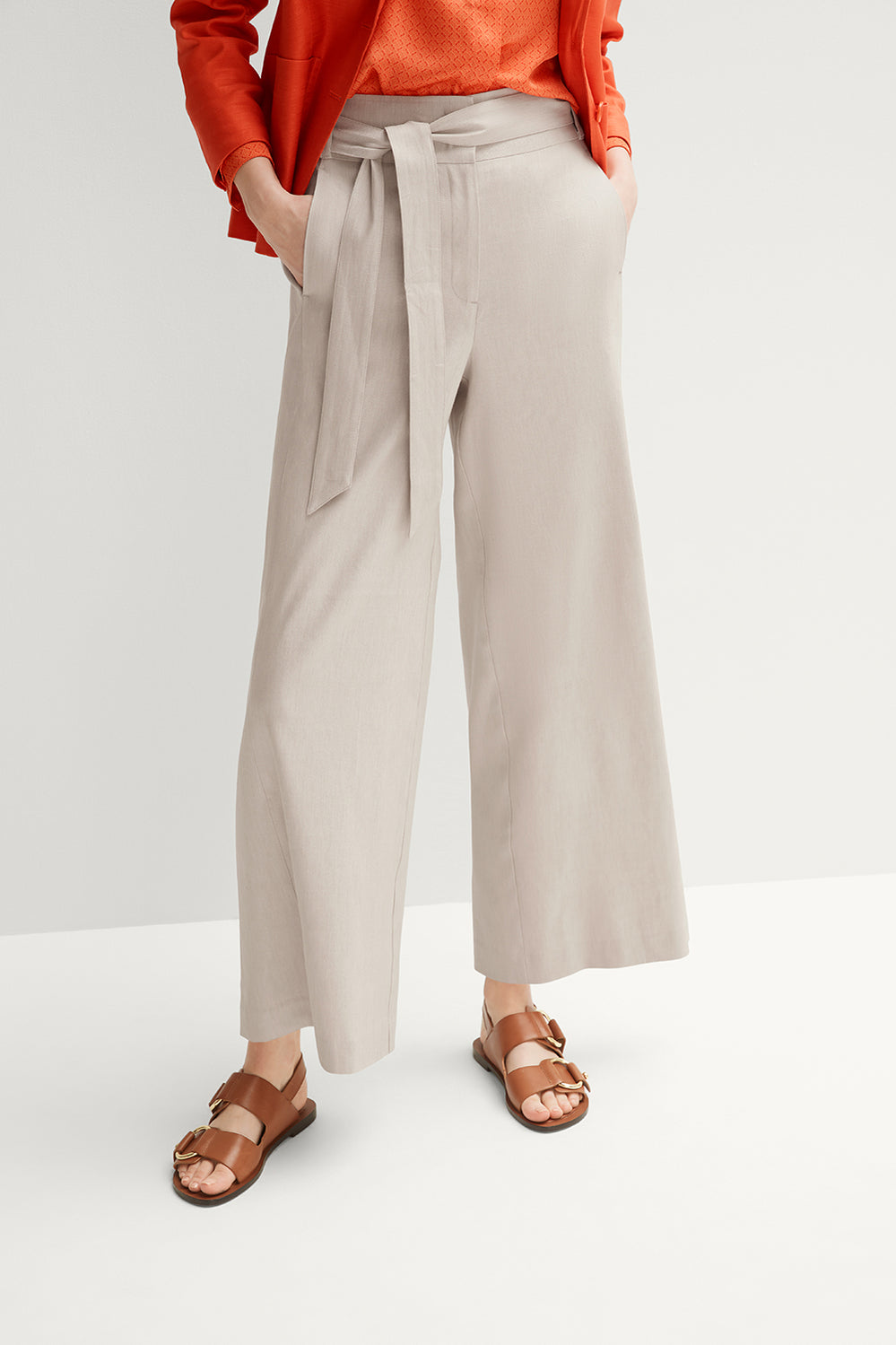 Stretch Linen Yarn Dyed Wide Leg Pant