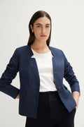 Linen Cotton Herringbone Notch Collar Jacket