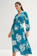 Etched Floral V Neck Dress