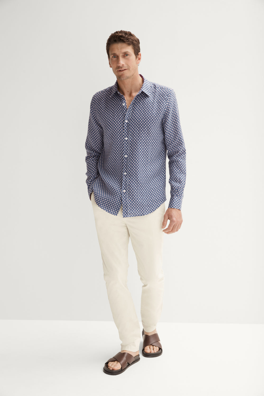 Tailored Fit Linen Japanese Geo Print Shirt