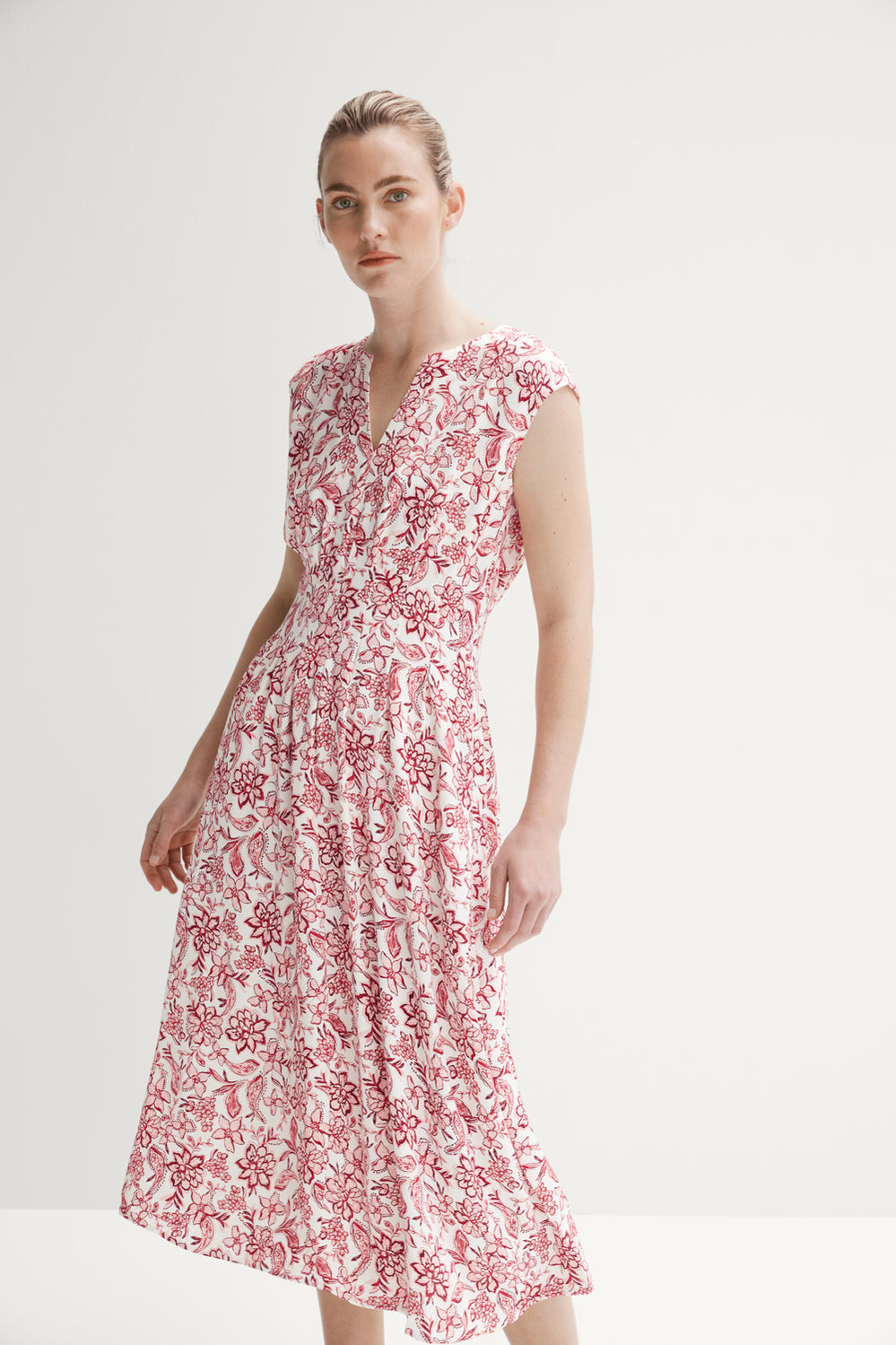 Azalea Pleat Waist Cap Sleeve Dress