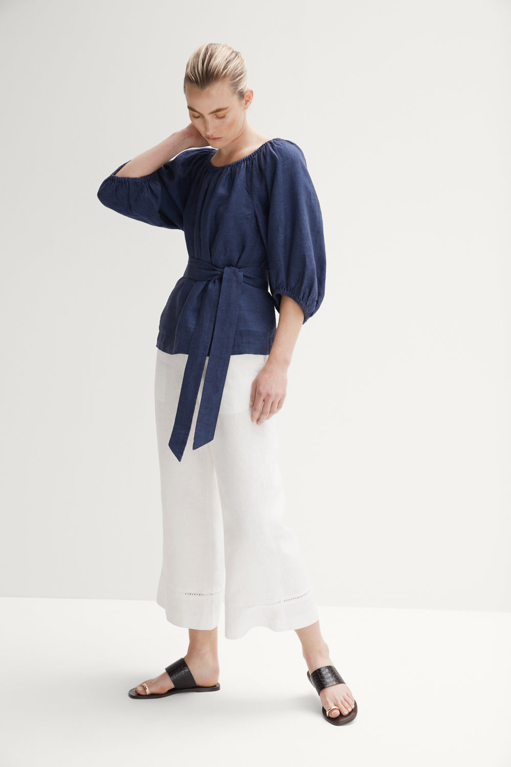 Linen Boat Neck Blouse