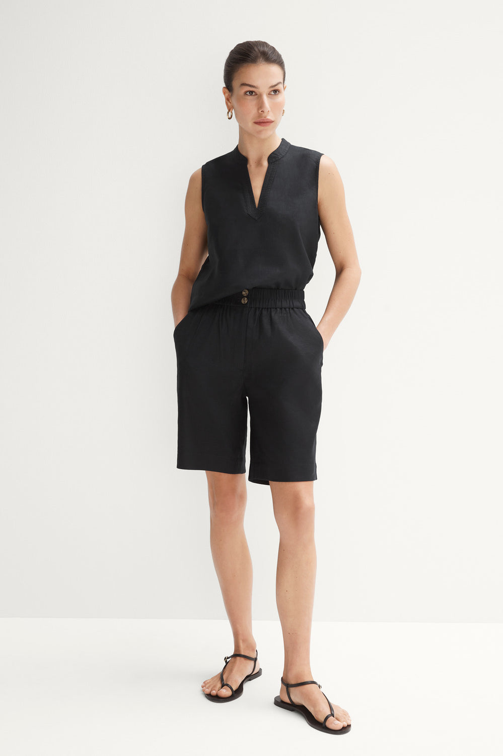Stretch Linen Elastic Waist Short
