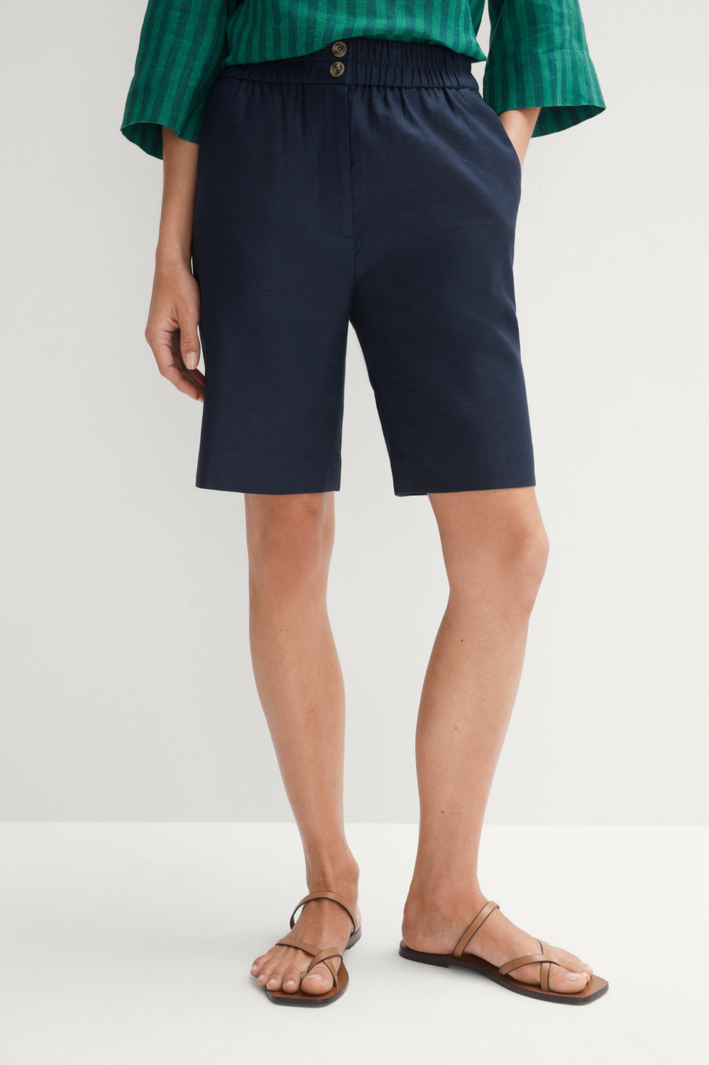 Stretch Linen Elastic Waist Short