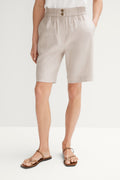 Stretch Linen Yarn Dyed Elastic Waist Short