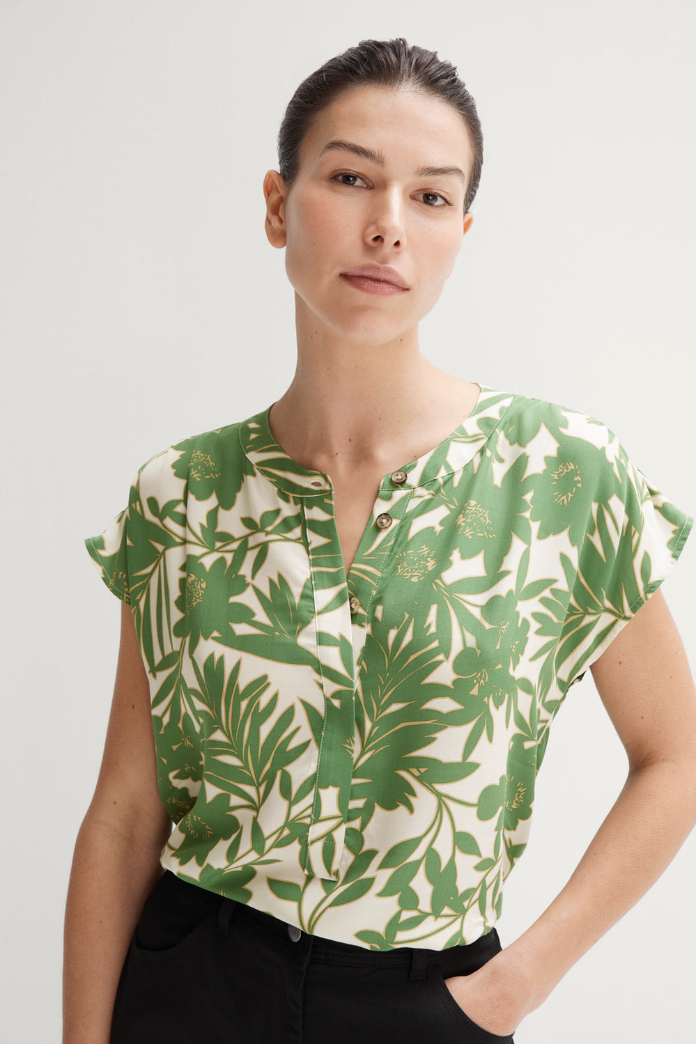 Modal Canopy Print Placket Blouse