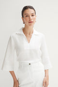 Linen Bib Detail Collared Top