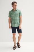 Regular Fit Linen Delave Ikat Print Short Sleeve Shirt