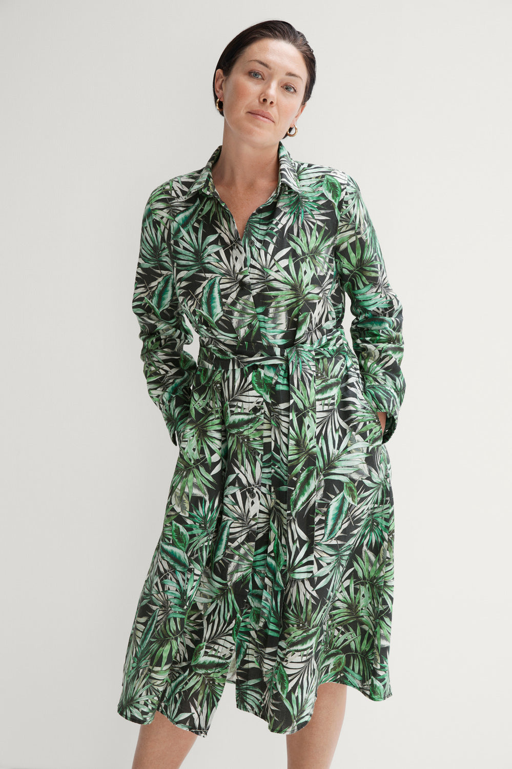Linen Rainforest Print Shirt Dress