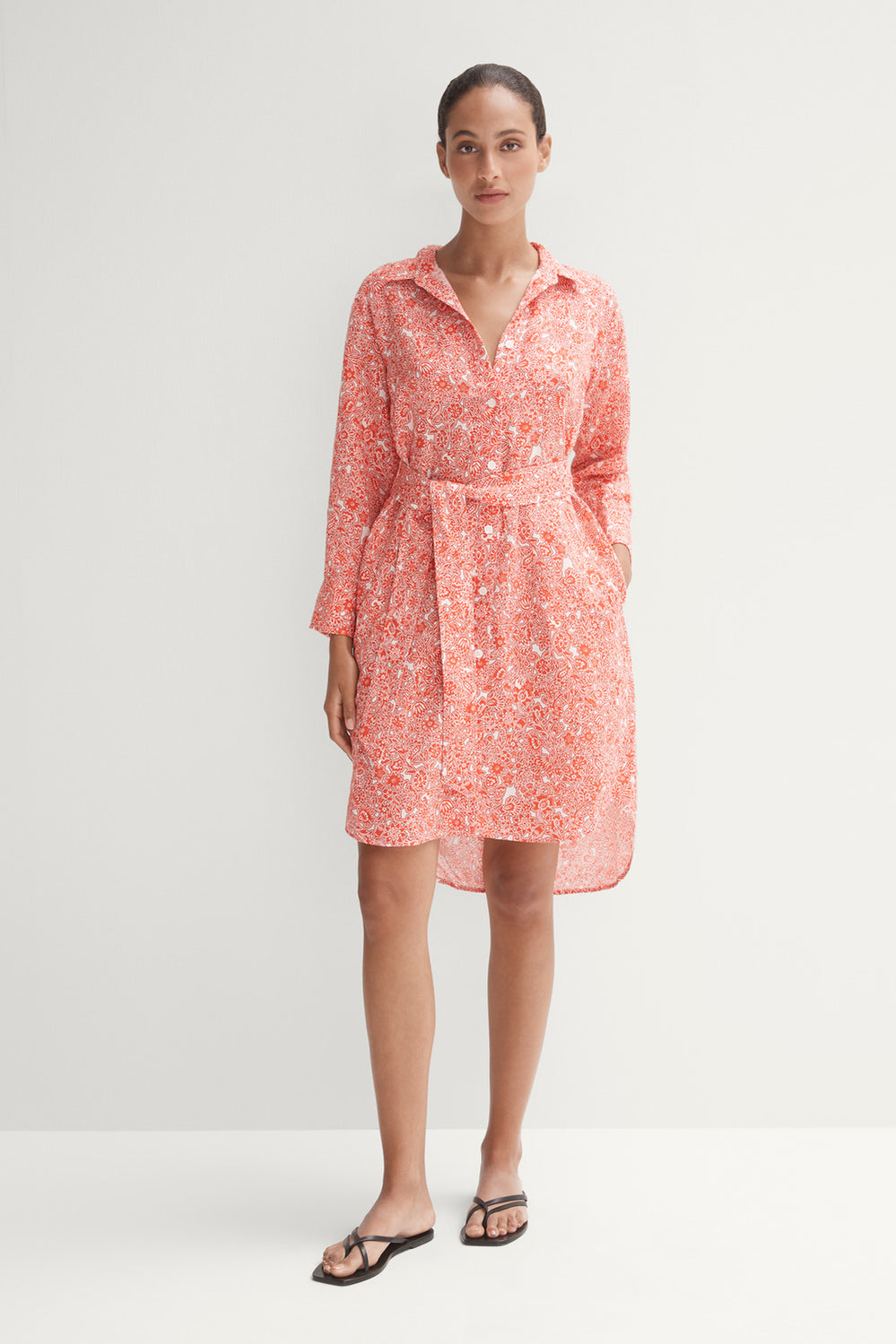Linen Blend Solar Floral Shirt Dress