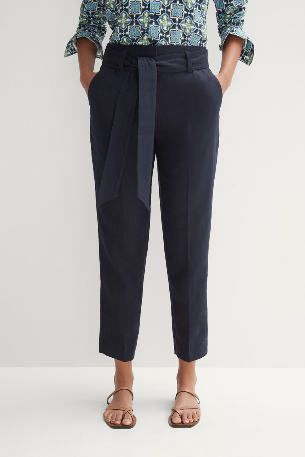 Linen Belted Straight Leg Pant