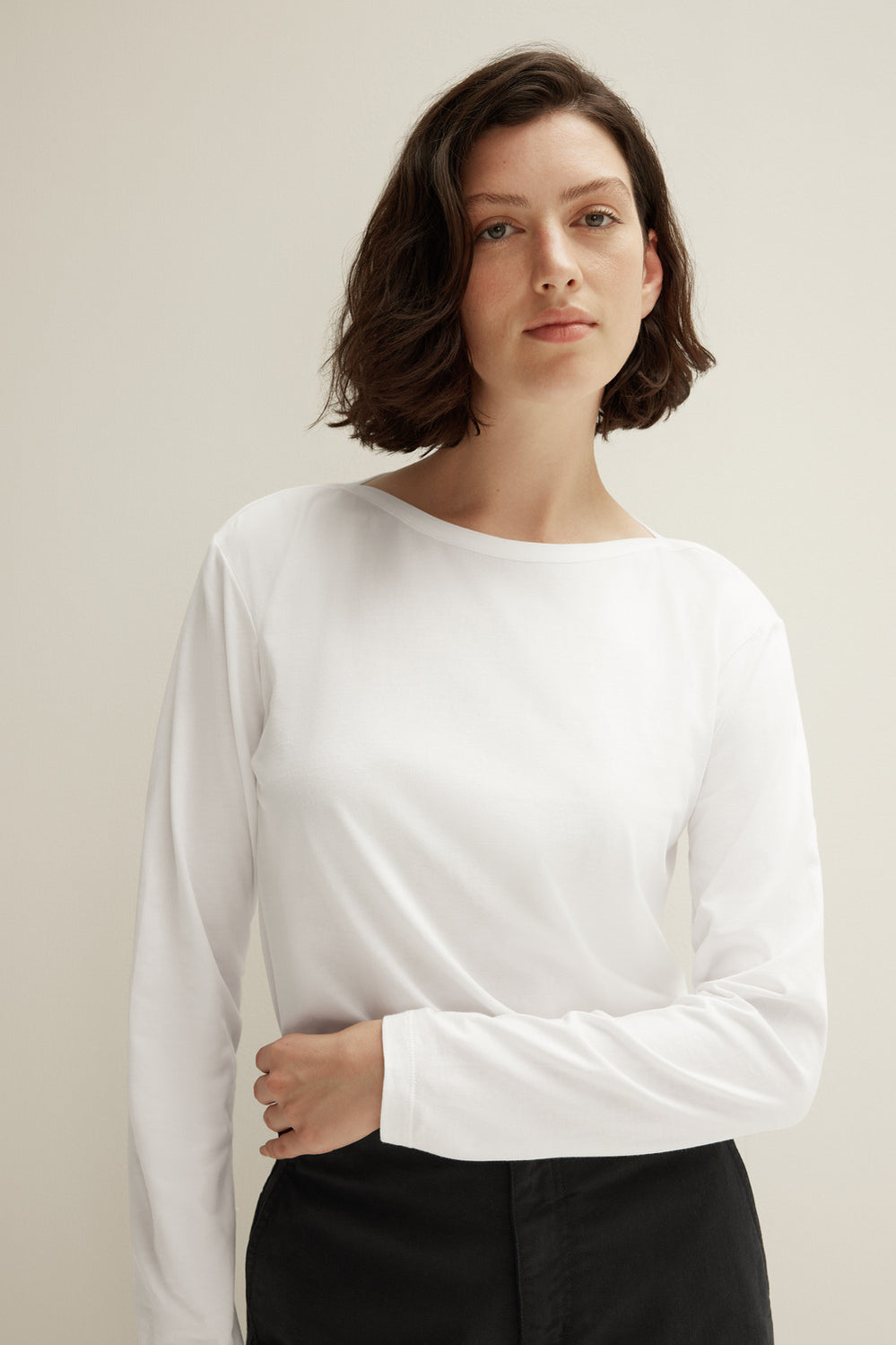 Pima Cotton Boat Neck Long Sleeve T-Shirt
