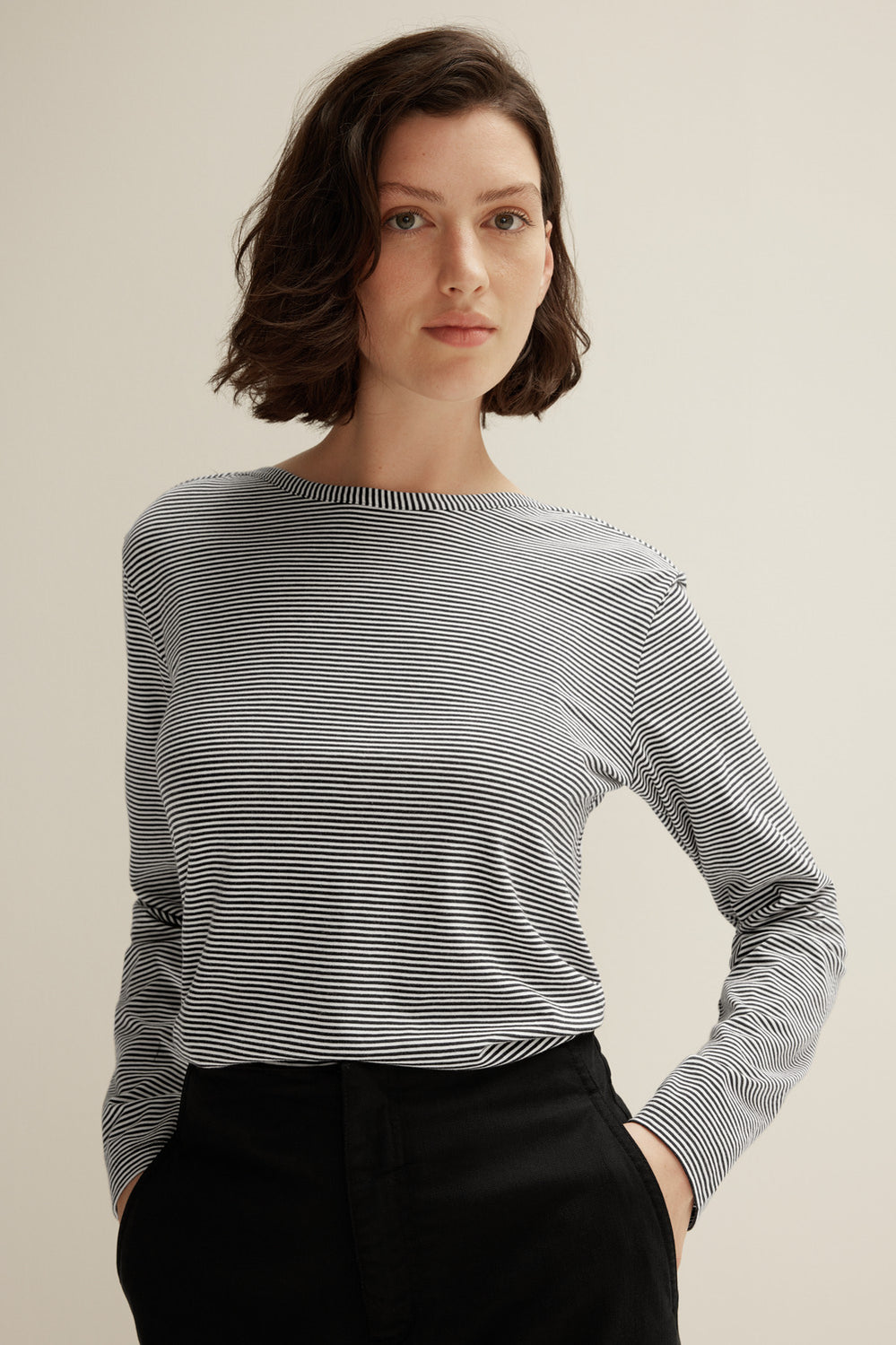 Boat Neck Stripe Long Sleeve T-Shirt