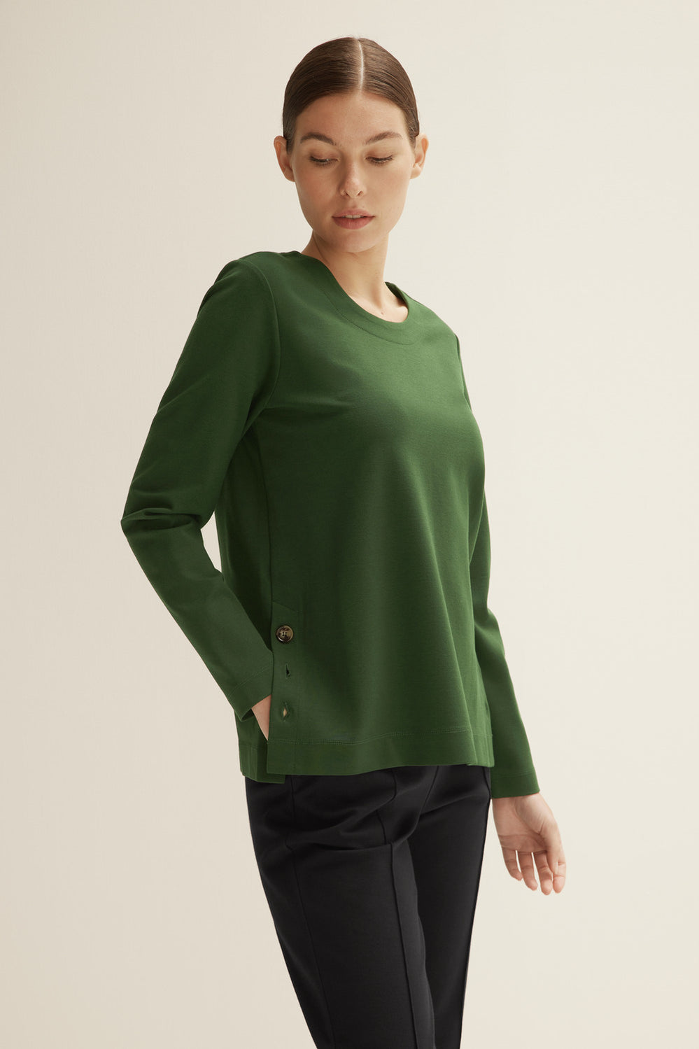 Ponte Button Detail Long Sleeve T-Shirt
