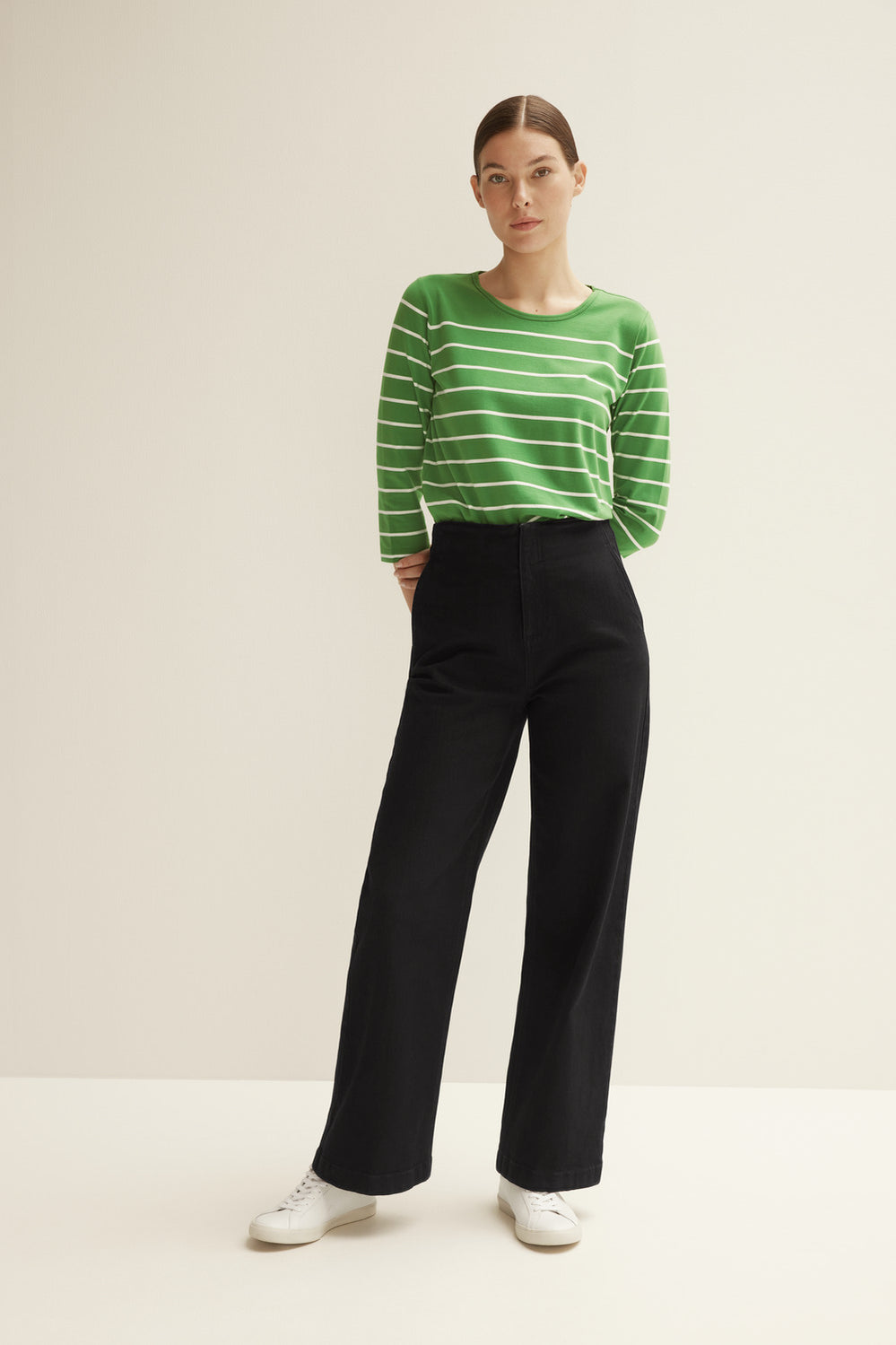 Cotton Stripe 3/4 Sleeve T-Shirt
