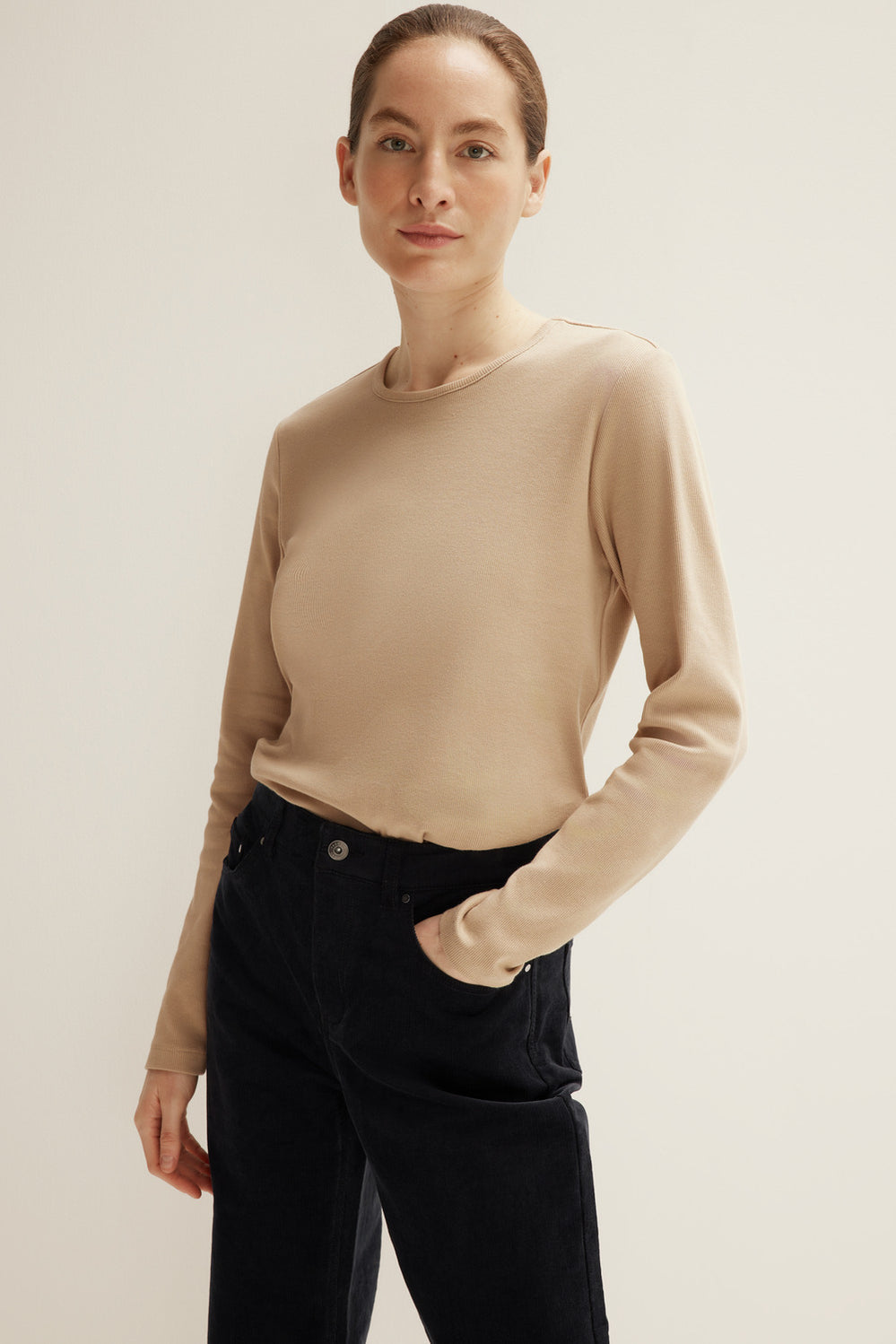 Cotton Fine Rib Long Sleeve T-Shirt
