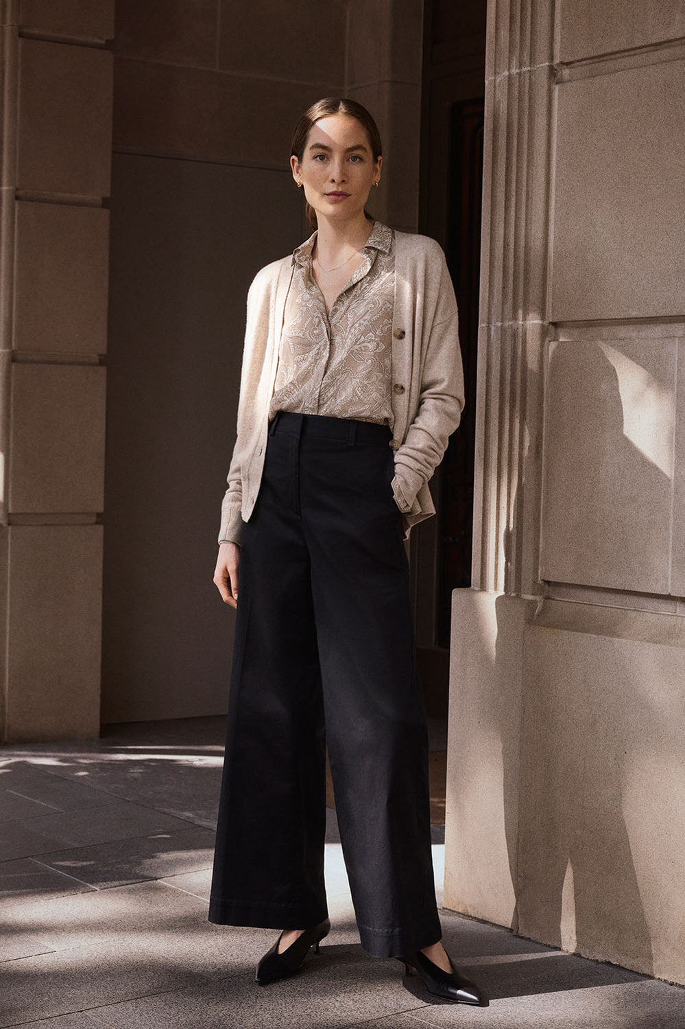 Cotton Tailored Wide Leg Pant