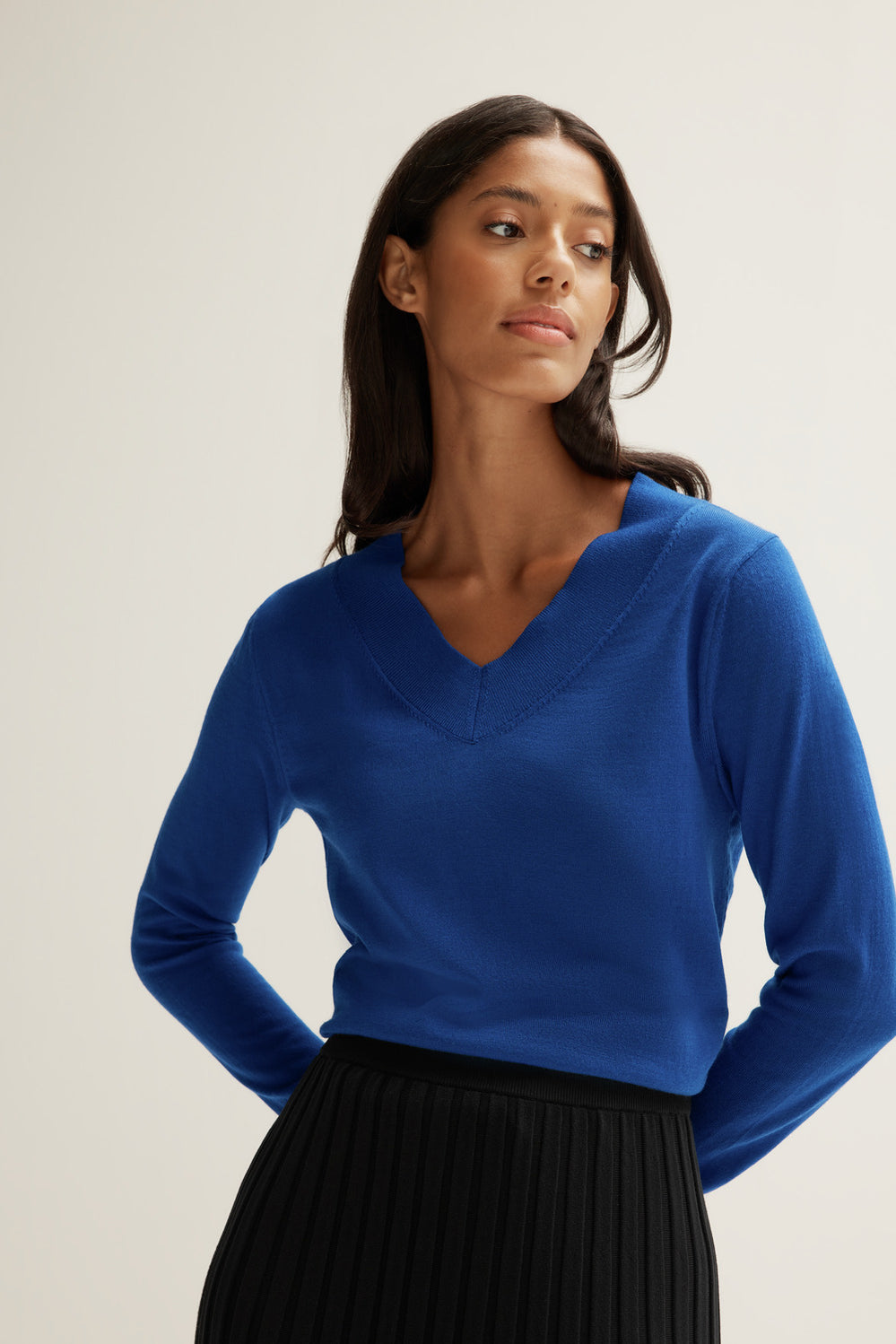 Merino Rib Detail V Neck Knit