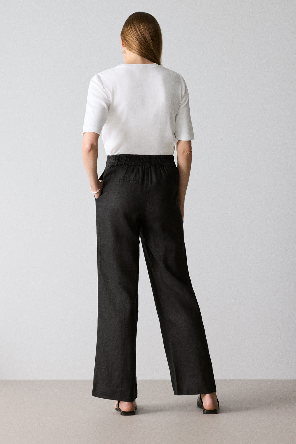 Linen Pintuck Detail Wide Leg Pant
