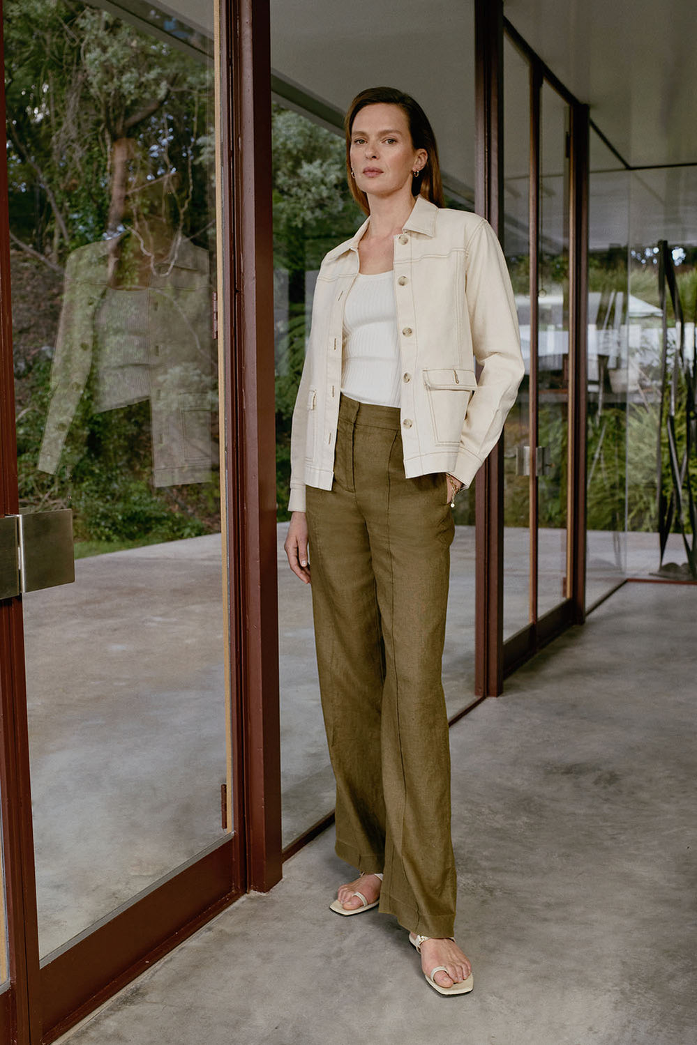 Linen Pintuck Detail Wide Leg Pant
