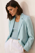 Stretch Linen Blend Single Breasted Blazer