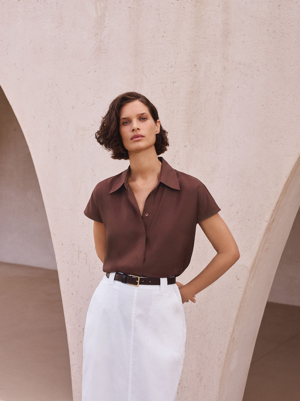 Silk Twill Cap Sleeve Shirt