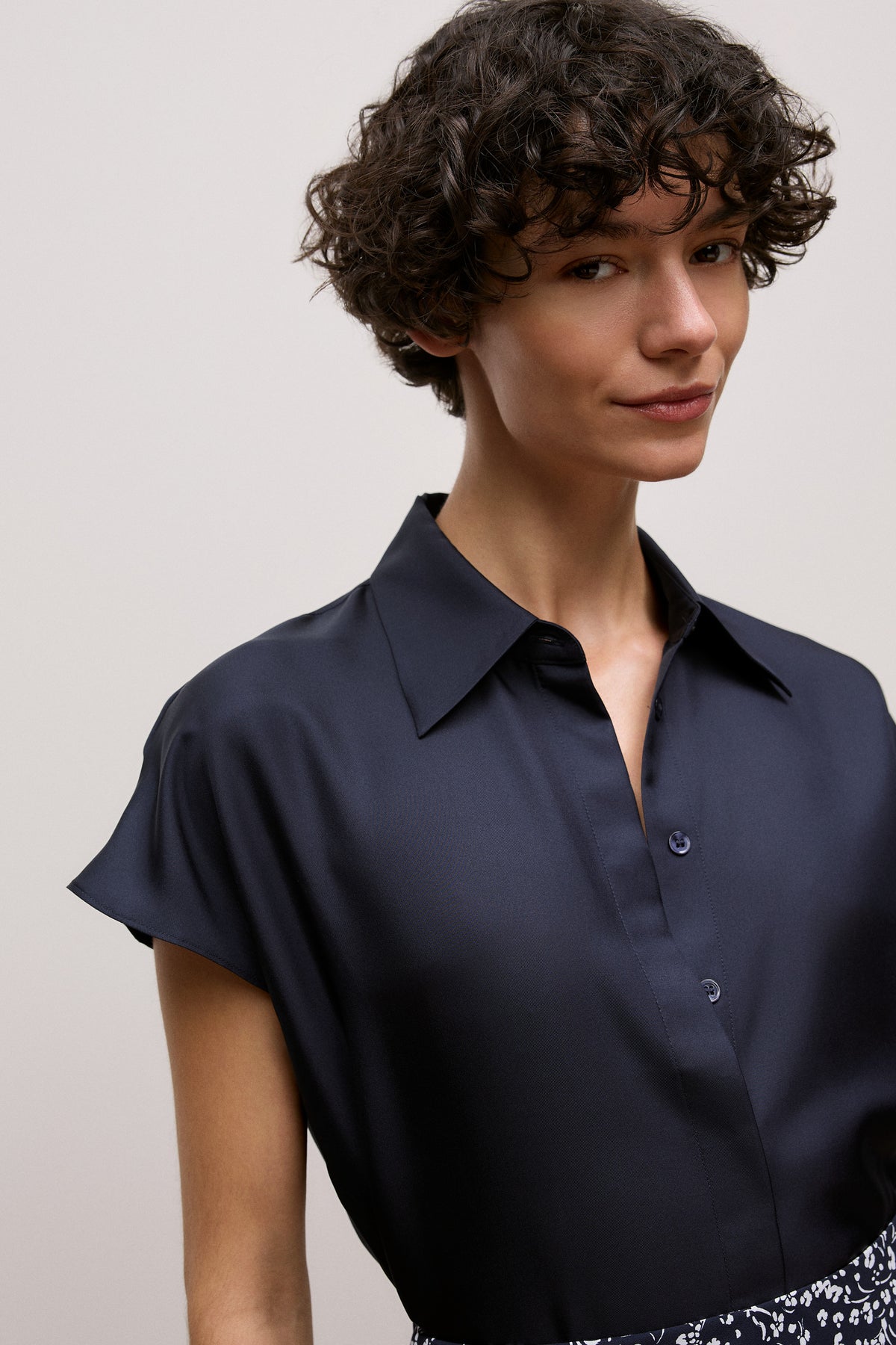 Silk Twill Cap Sleeve Shirt