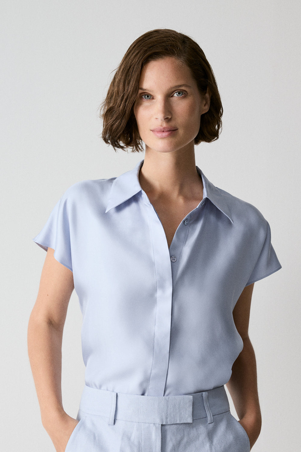 Silk Twill Cap Sleeve Shirt