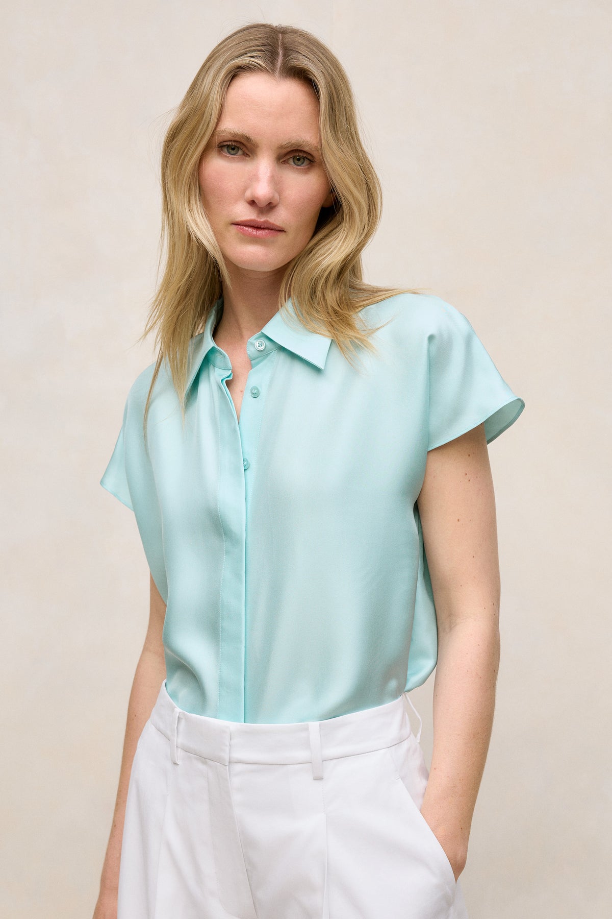 Silk Twill Cap Sleeve Shirt