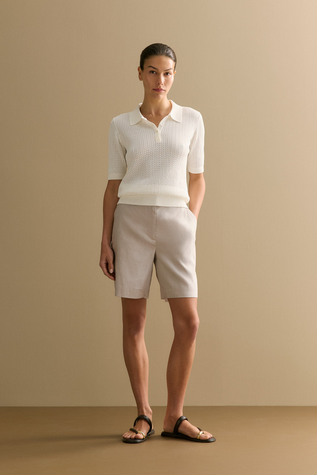 Yarn Dyed Stretch Linen Blend Longline Short