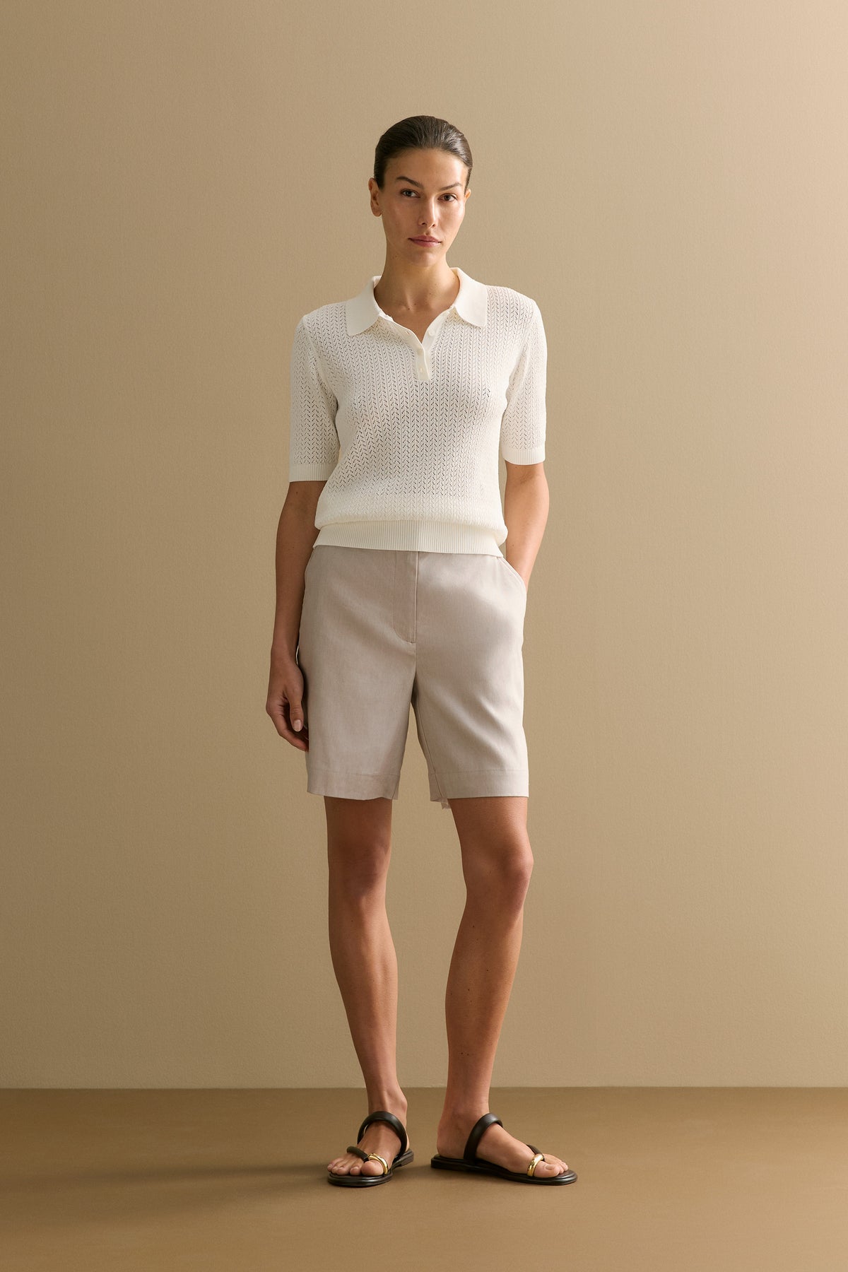 Yarn Dyed Stretch Linen Blend Longline Short