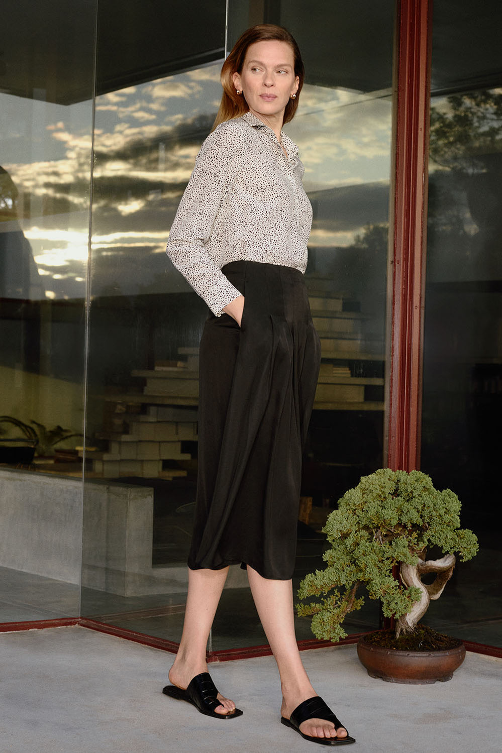 Pleat Detail Midi Skirt