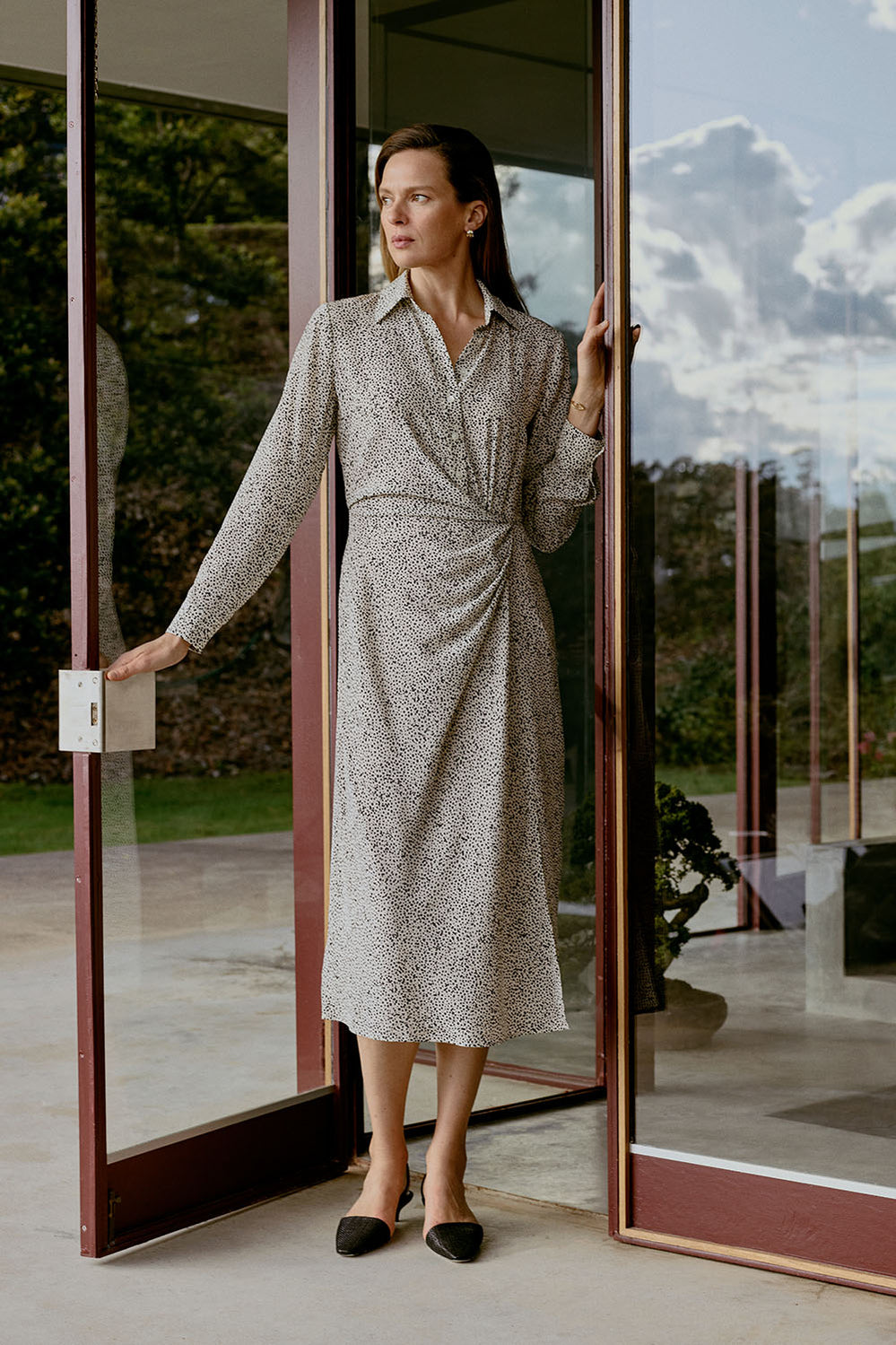 Silk Speckle Print Shirt Dress