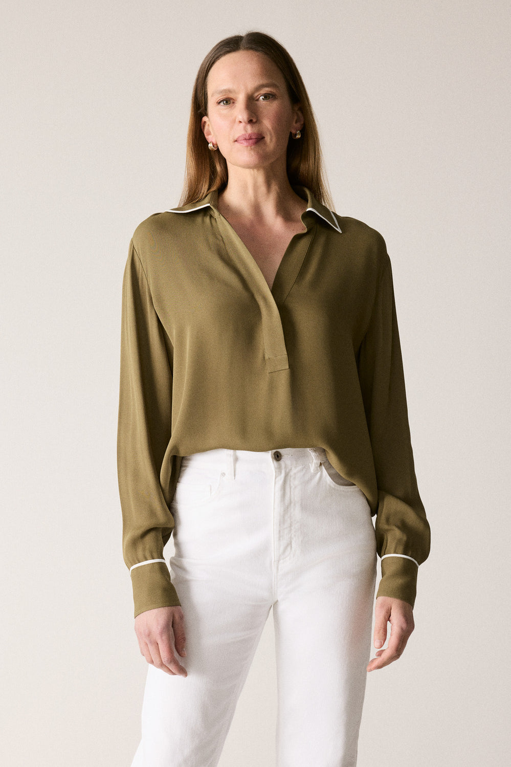 Crepe Piping Detail Blouse