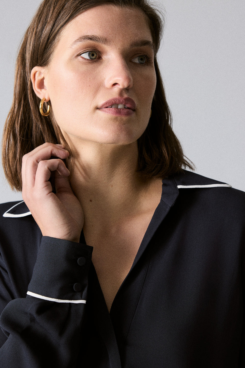 Crepe Piping Detail Blouse