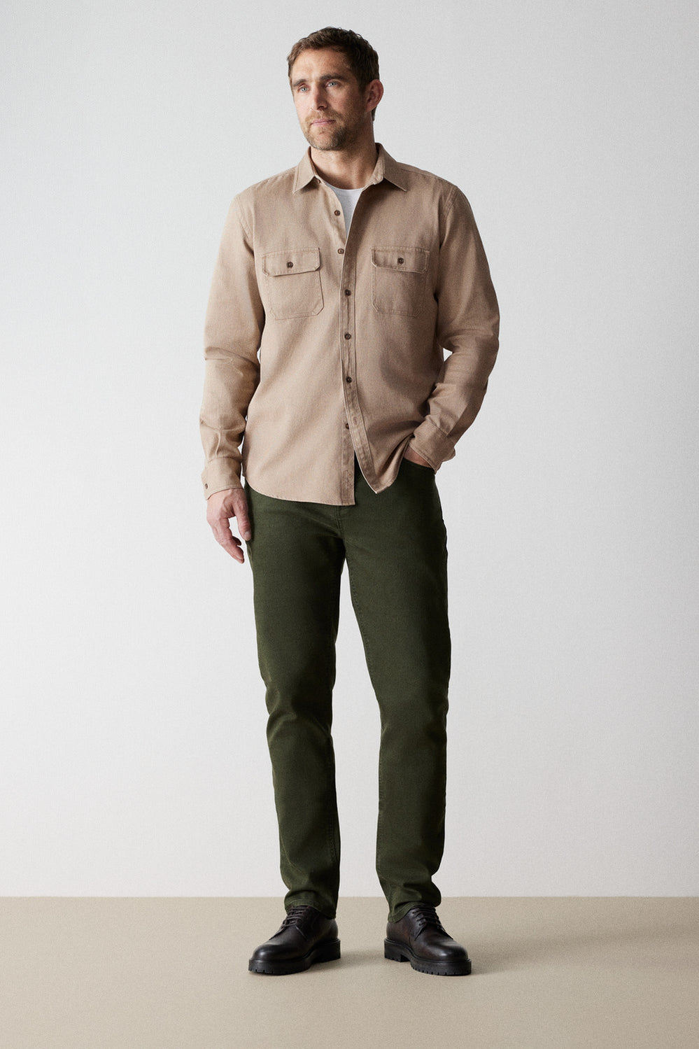 Regular Fit Garment Dyed Twill Five Pocket Pant